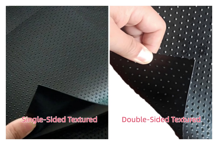 Diagram showing a single-sided liner on a slope vs a double-sided liner in a composite system