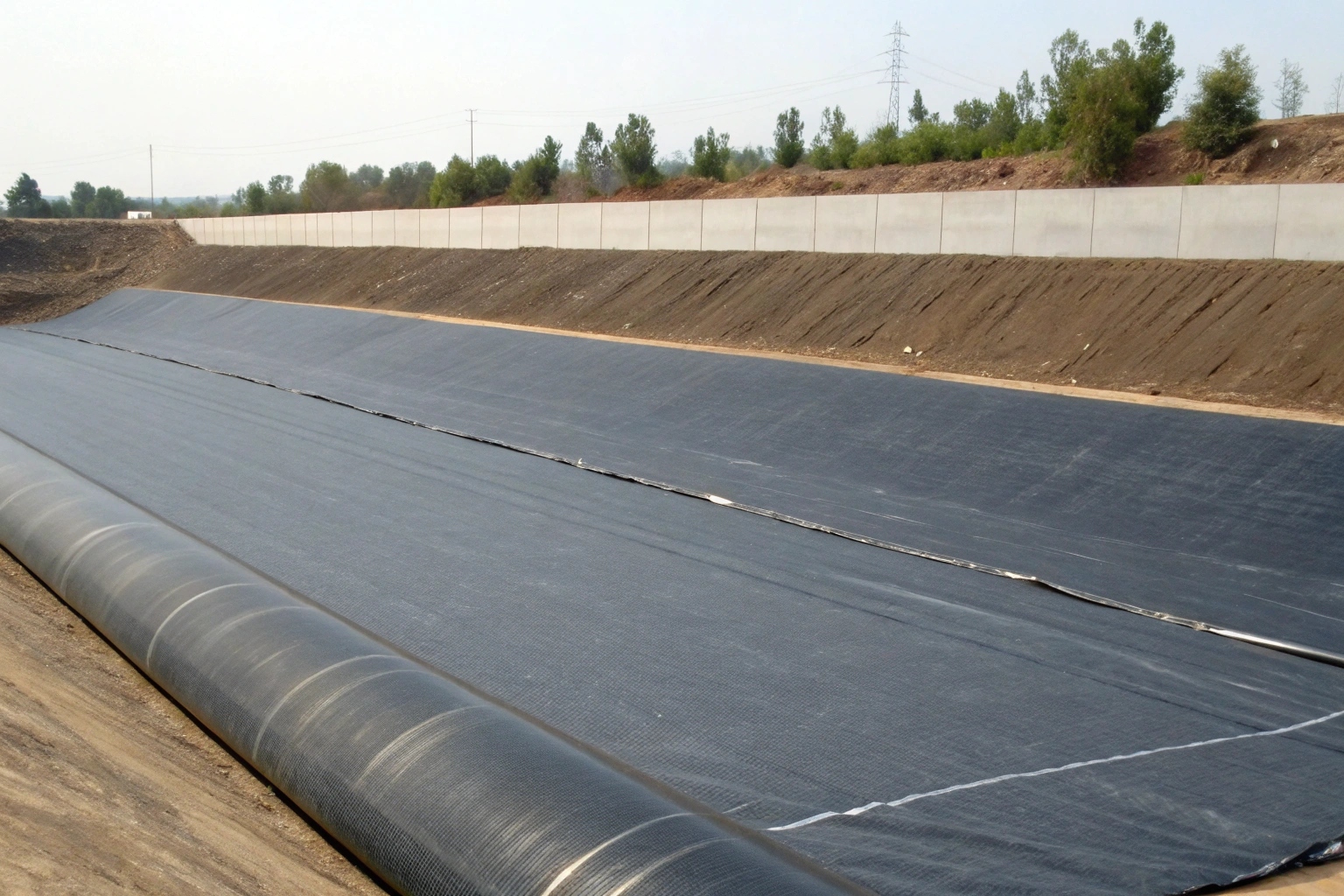 A split image showing lab equipment testing a geomembrane for puncture resistance and tensile strength
