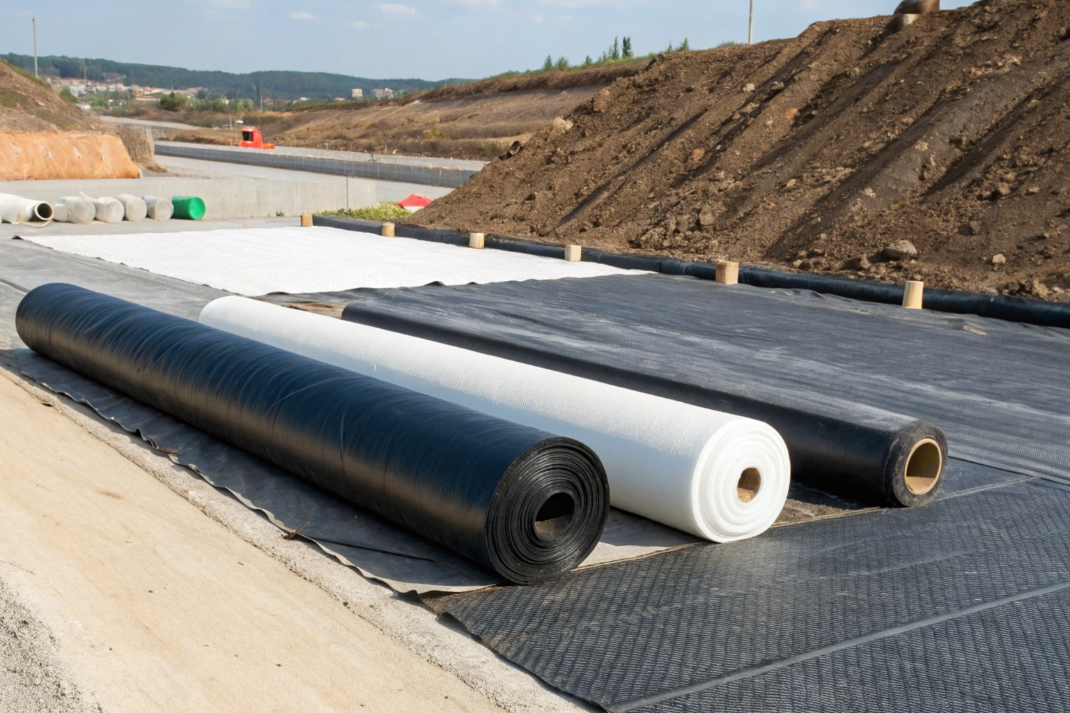 Various colors of HDPE geomembrane rolls