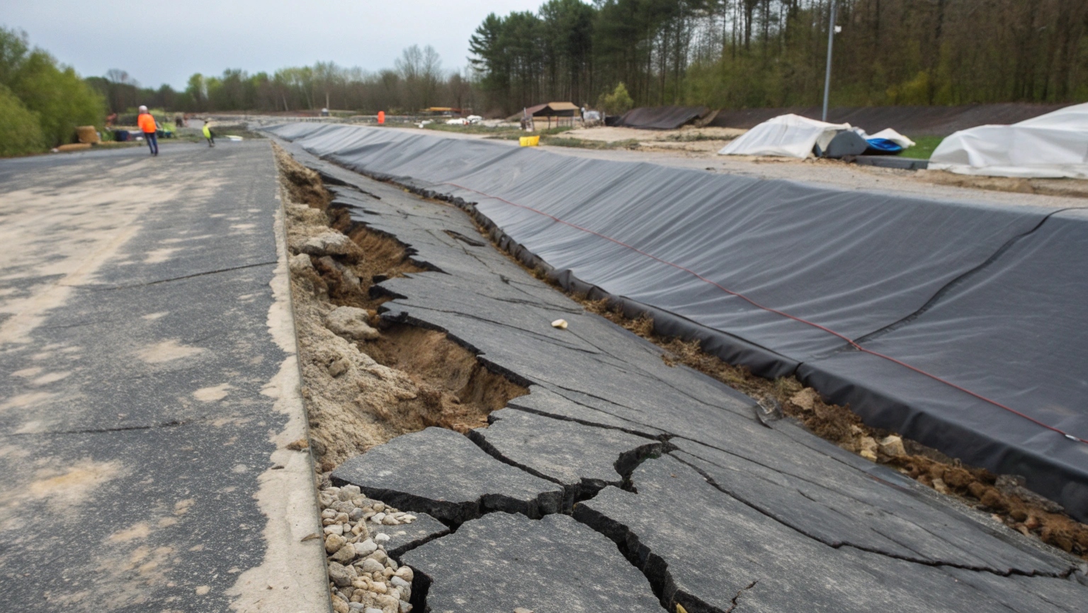 A grid showing four different geomembrane types: HDPE, LLDPE, PVC, and EVA, with their distinct textures