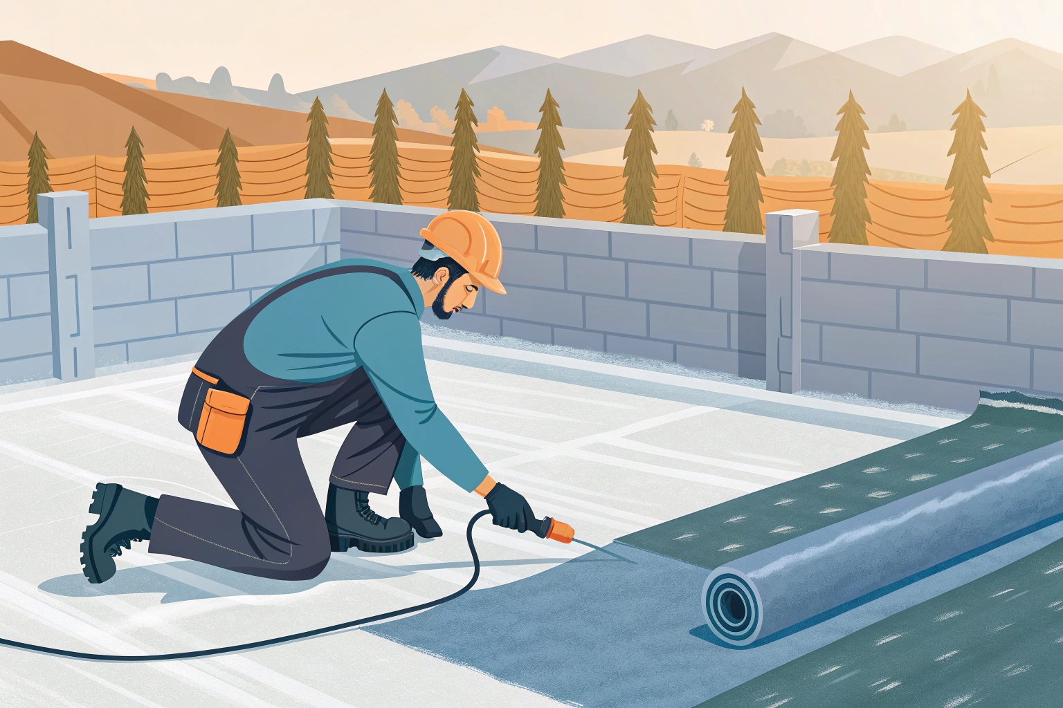 A technician using a hot-wedge welding machine to create a strong, durable seam between two geomembrane panels