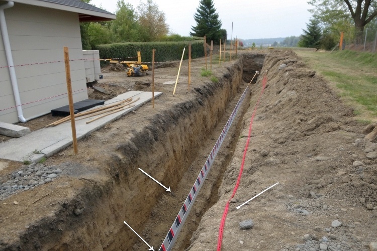 Diagram showing base area, slope area, and anchor trenches of a pond