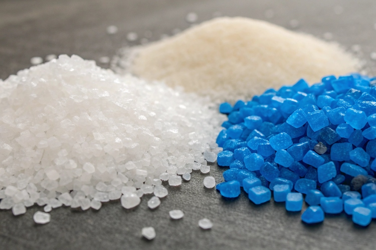Samples of HDPE, LLDPE, and PVC geomembrane side-by-side