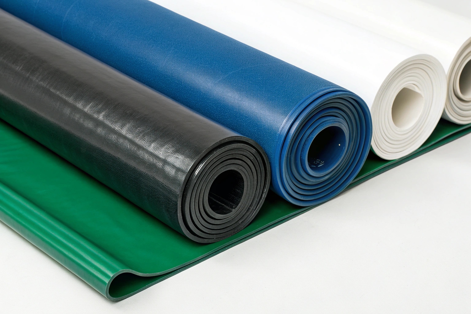 A stack of geomembrane rolls ready for shipping