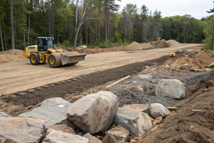 A perfectly prepared smooth subgrade ready for geomembrane deployment
