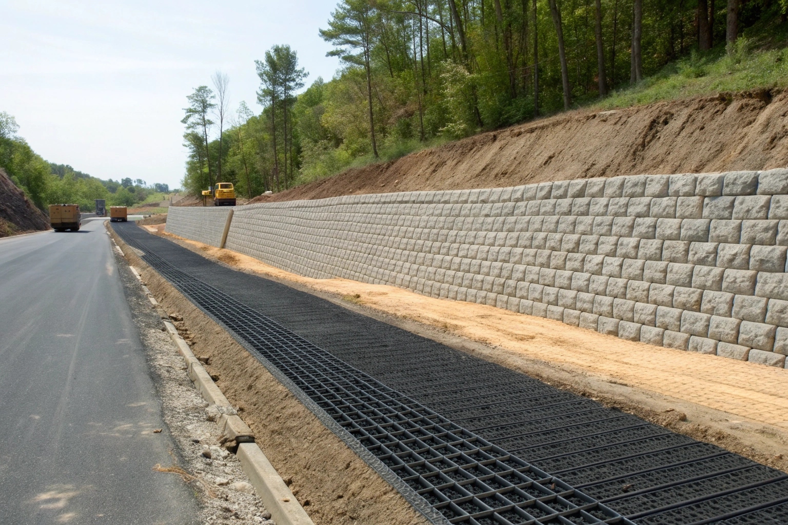 An engineer reviewing project plans and geogrid specification sheets