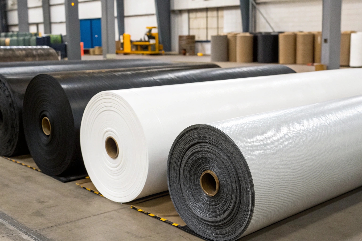 A diagram showing how a 5.8m geomembrane roll fits perfectly inside a 20ft shipping container
