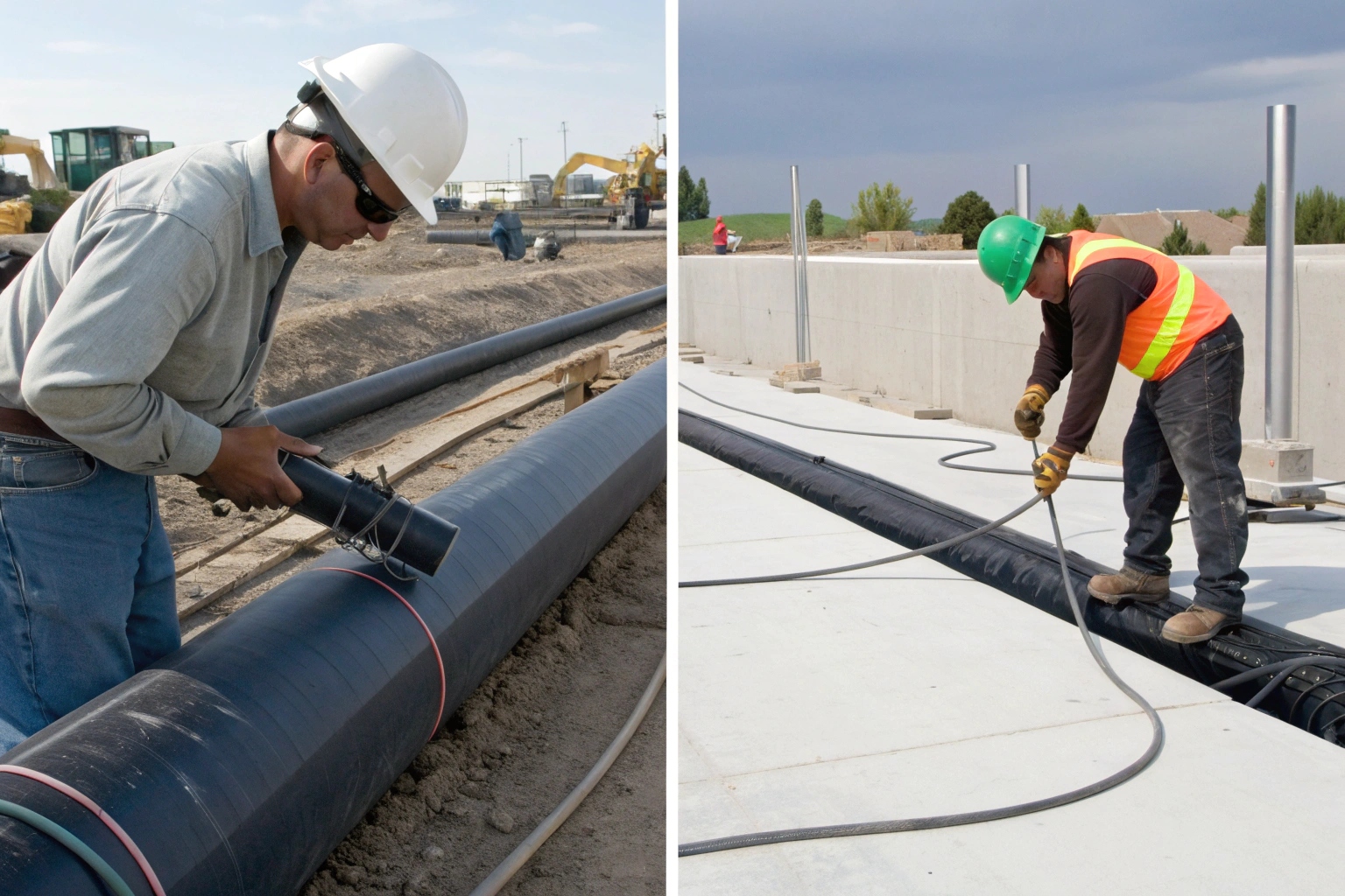 Workers installing a GCL liner by simply unrolling and overlapping the panels