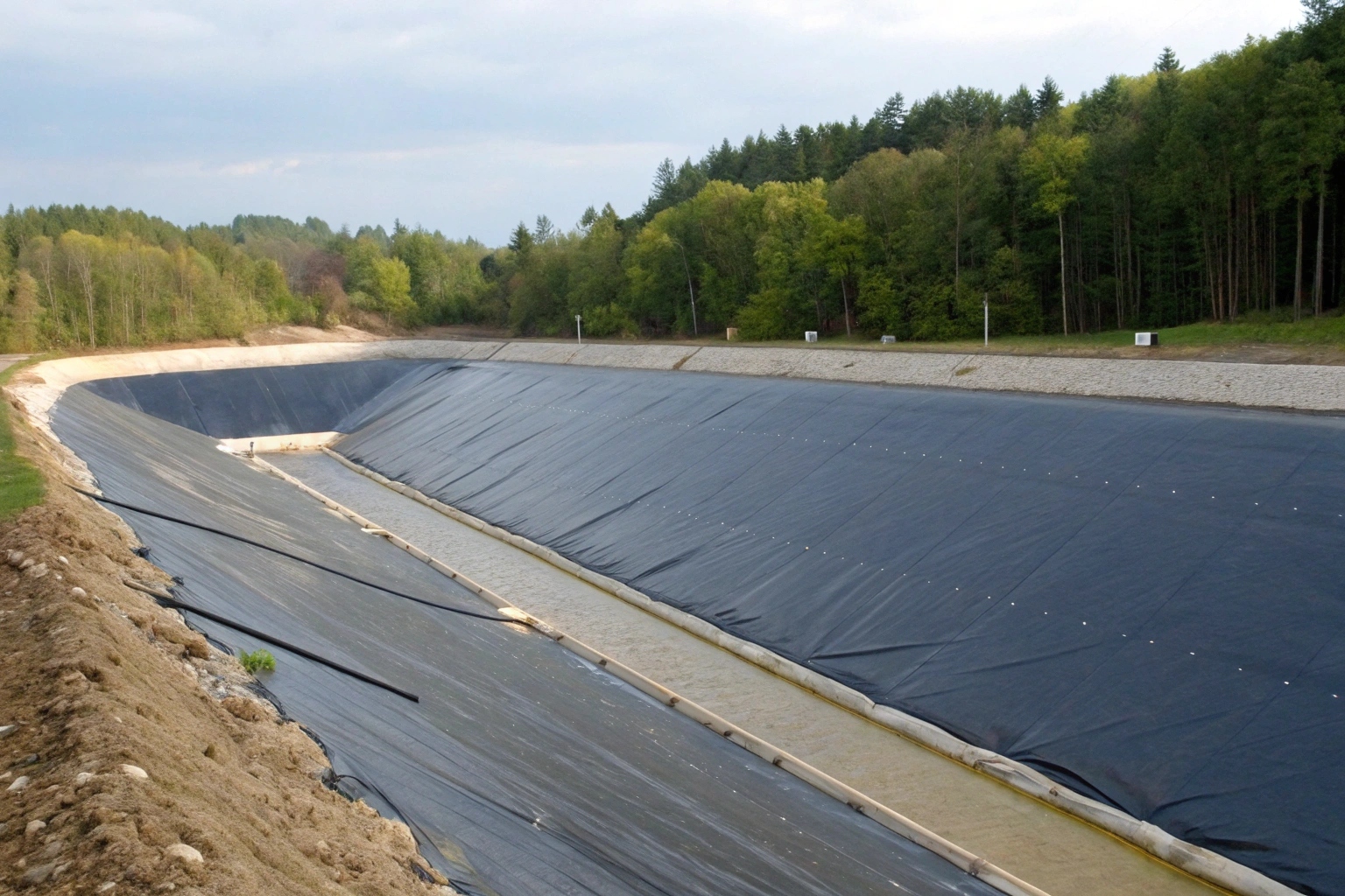 A geomembrane sample undergoing chemical immersion testing in a laboratory