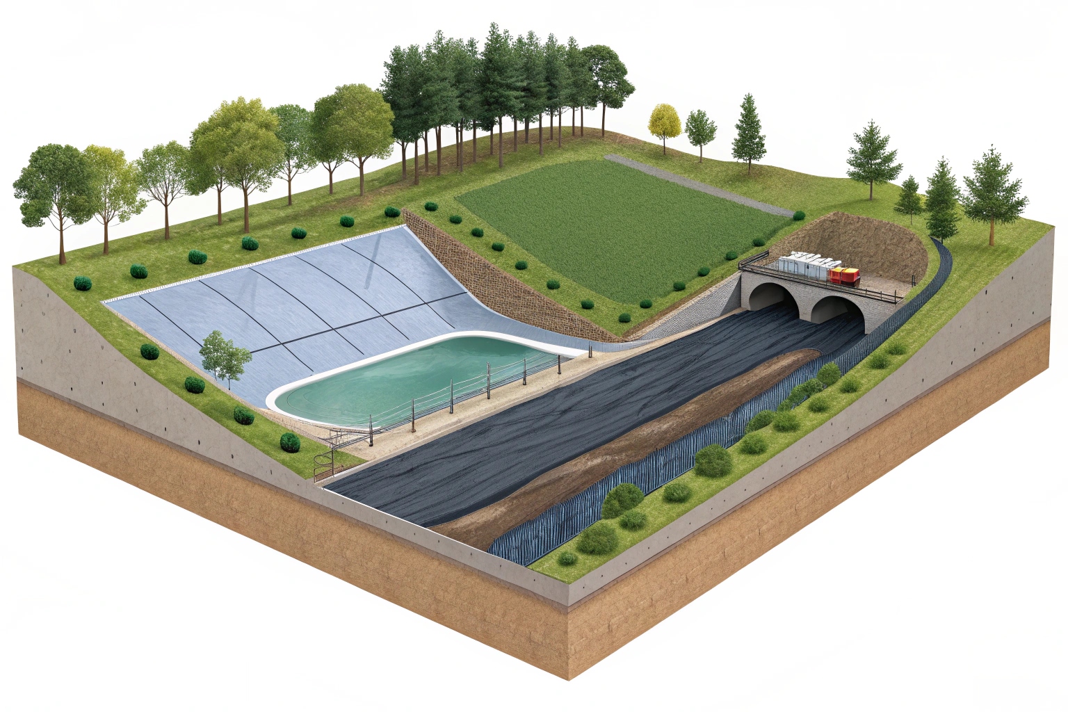 An aerial view of an irrigation canal system successfully lined with PVC geomembrane