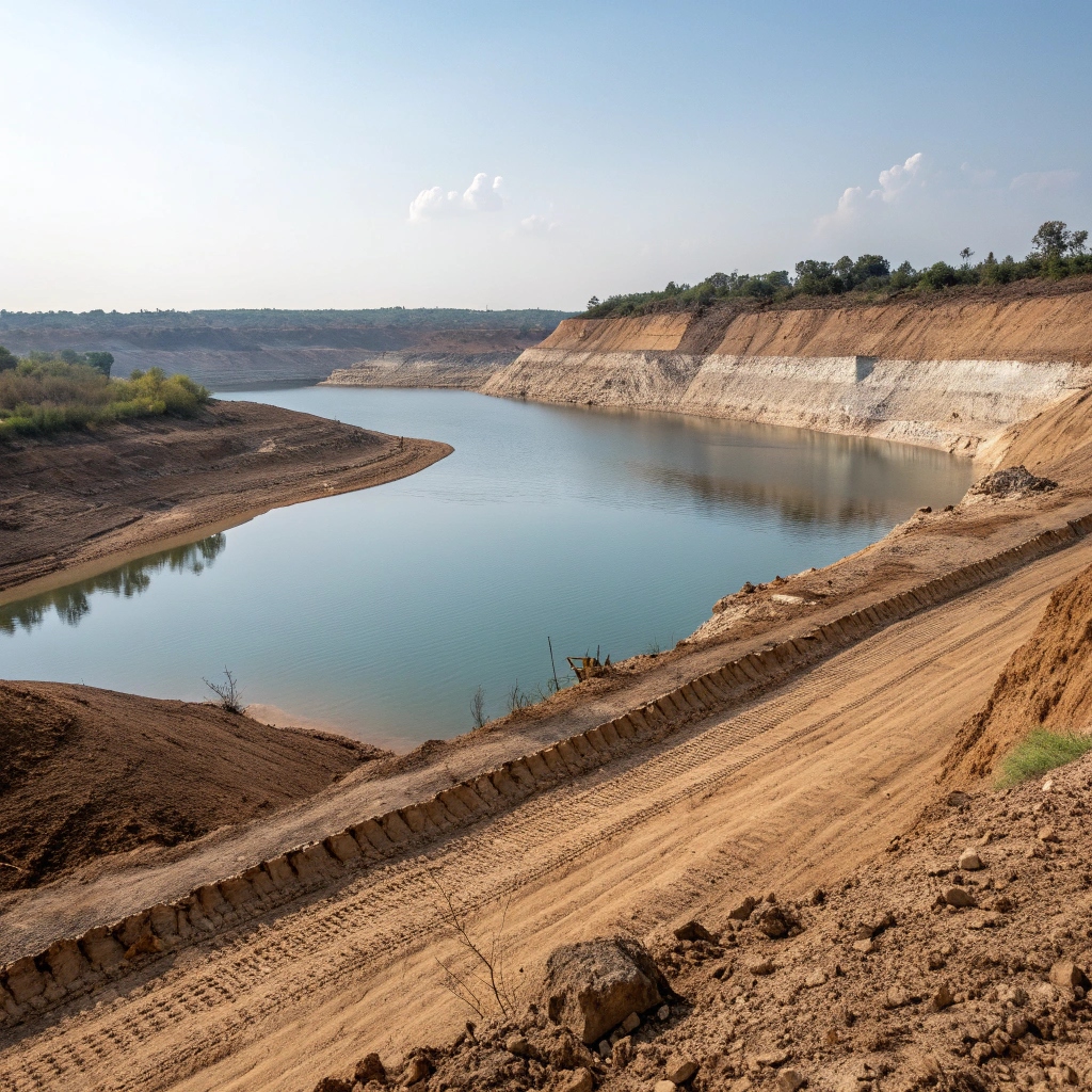 wide view of a clean water reservoir lined with gc