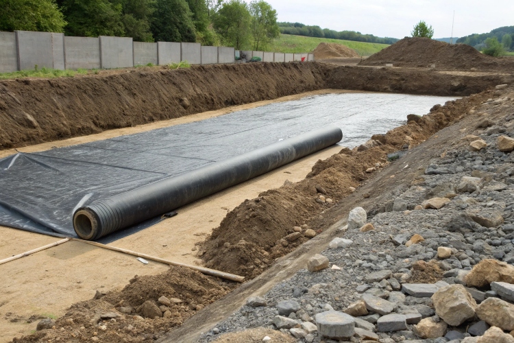 A perfectly prepared, smooth and compacted subgrade ready for geomembrane installation