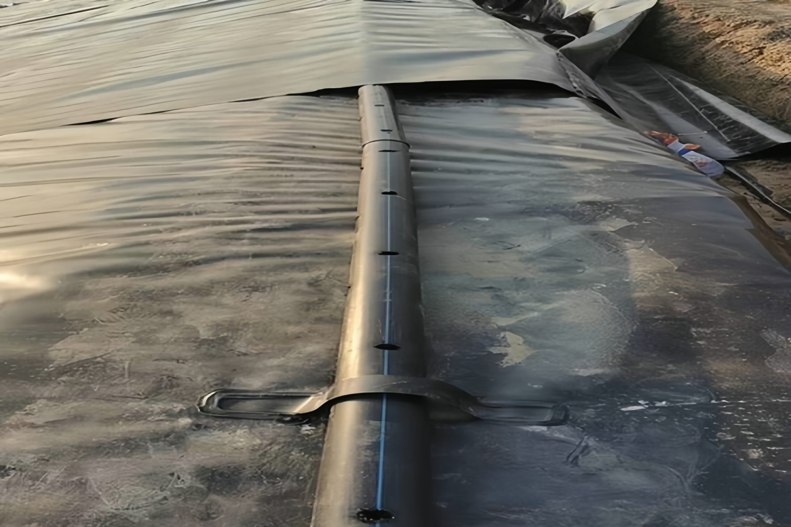 A bolted mechanical flange connection sealing a pipe penetration through a geomembrane