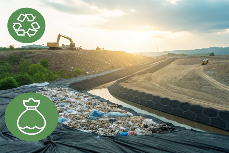 Close-up shot showing the texture of a black HDPE geomembrane roll