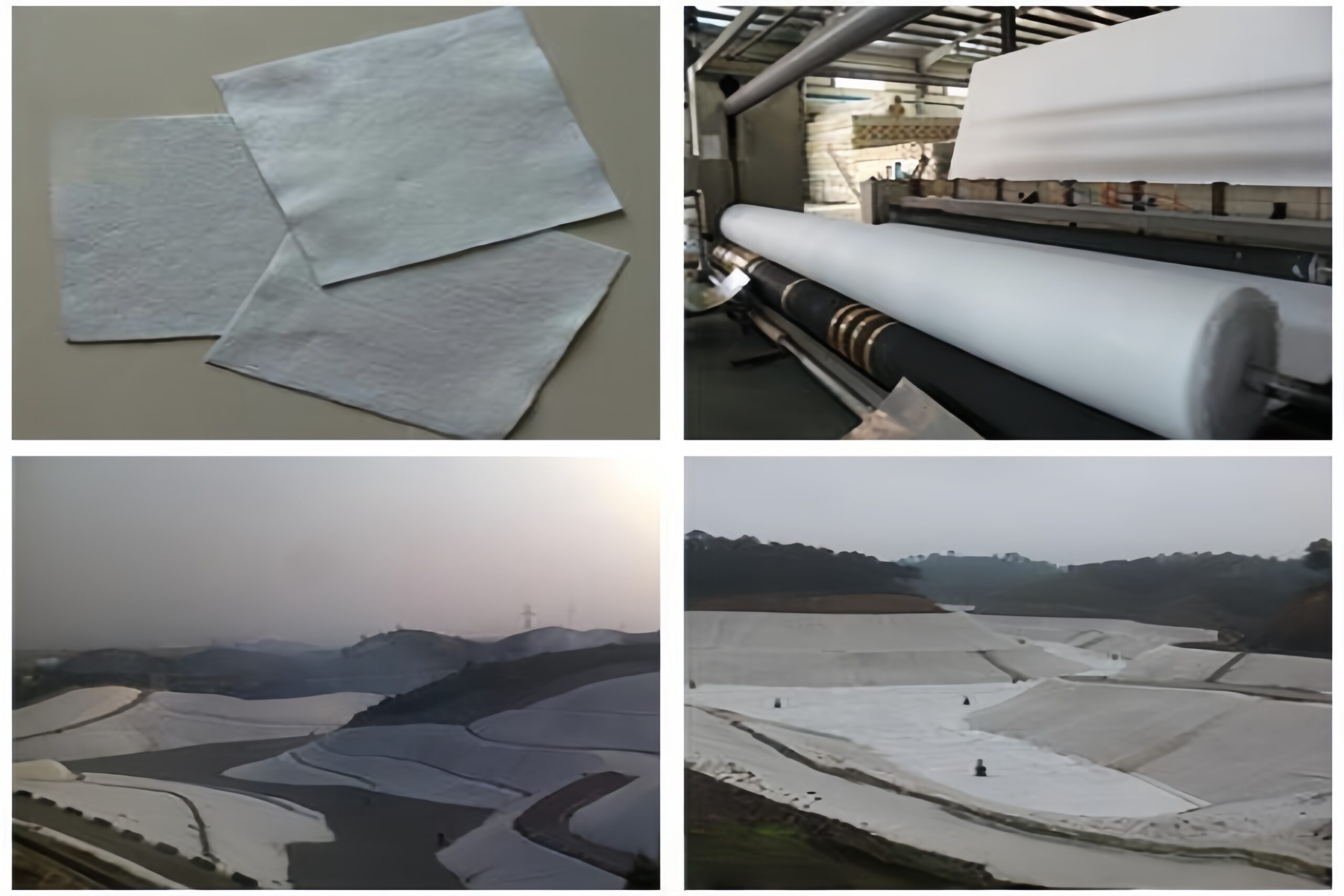Roll of thick nonwoven geotextile being laid as a protective cushion layer