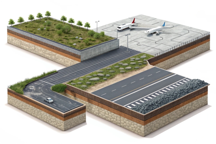 Geotextile being installed on a railway trackbed before ballast is laid