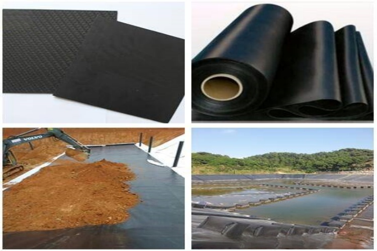 Workers performing hot-wedge welding on HDPE geomembrane seams in a landfill