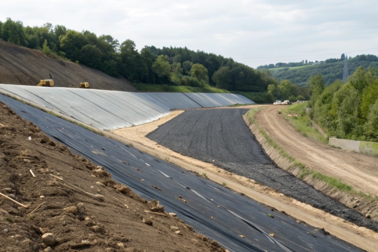 An illustration comparing the cross-section of a smooth and a textured HDPE geomembrane