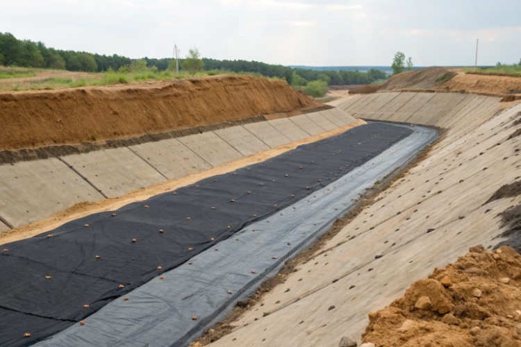 diagram of landfill liner system components like geomembrane, GCL, and geotextile