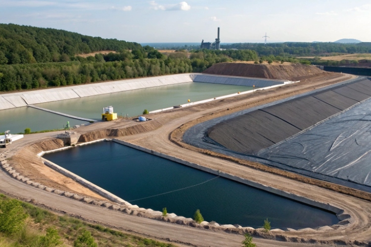 A photo of a massive mining heap leach pad lined with textured HDPE geomembrane