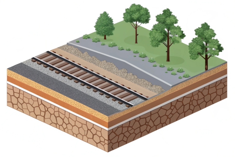Photo of a road with severe rutting and potholes due to subgrade failure