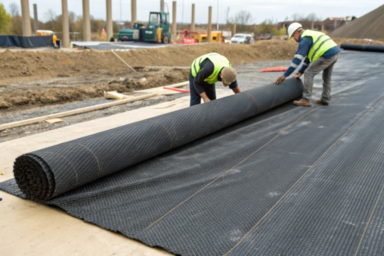 A side-by-side comparison of a stiff, high-strength woven geotextile and a soft, flexible nonwoven geotextile