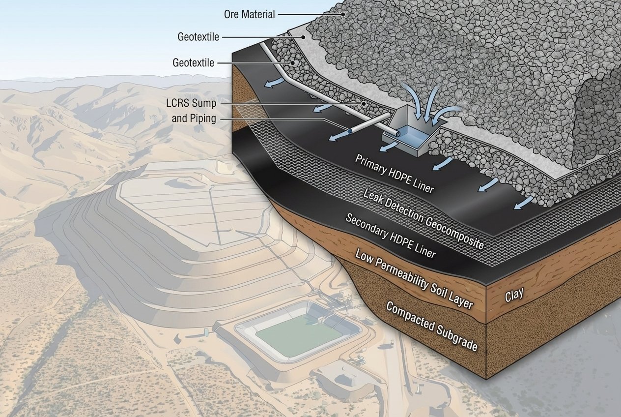 A cross-section diagram illustrating the components of a double liner system with an LCRS layer.