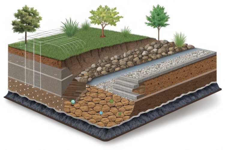 An illustration showing the three functions of geotextile: Separation, Filtration, and Drainage