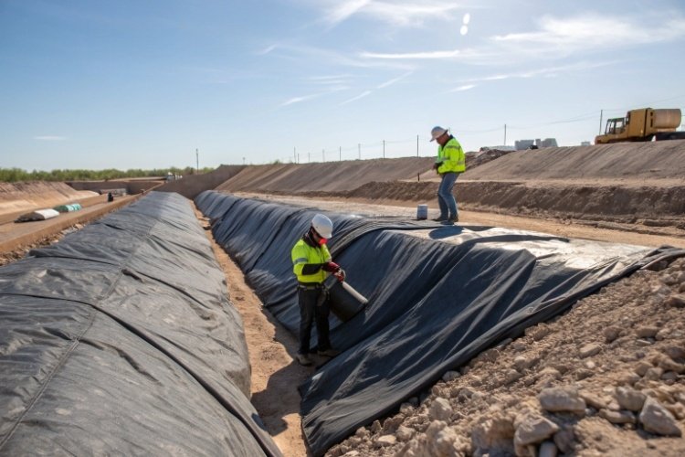 A thermal camera image showing hot spots on a heap leach pad