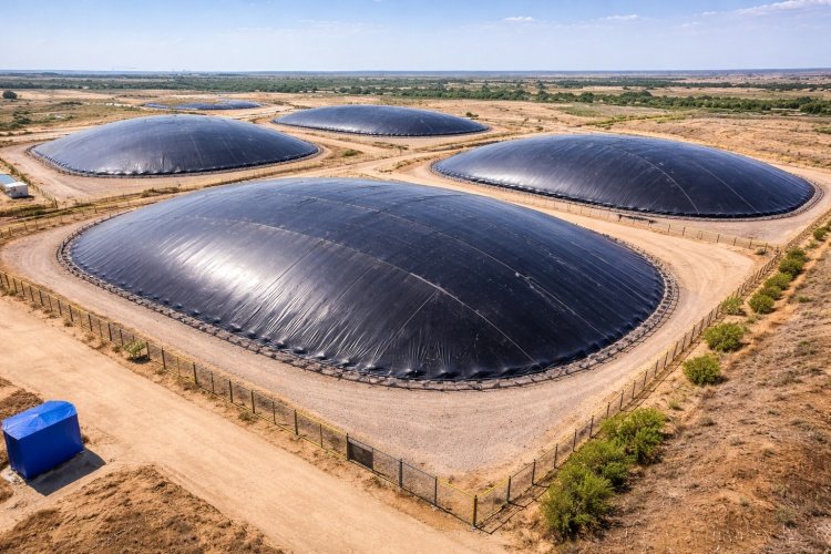 Large scale industrial biogas plant with black HDPE cover