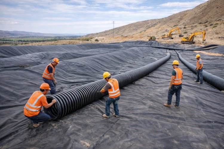 Cross section of heap leach drainage system components