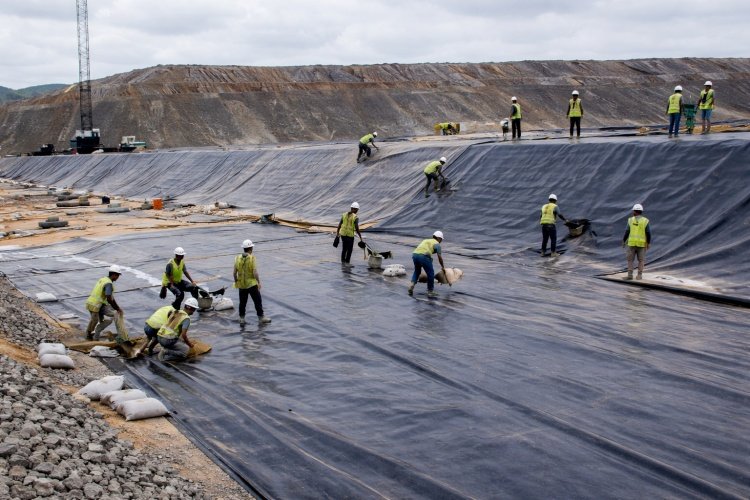 Detailed view of geomembrane welding seam