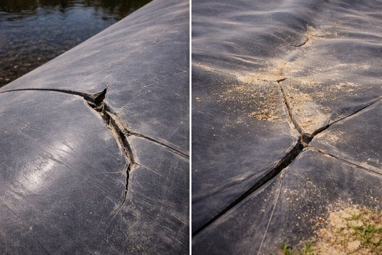 Why do geomembranes crack in mining projects?
