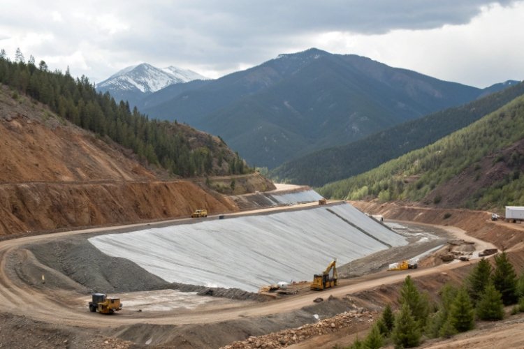 Diagram showing soil settlement layers under a heap leach pad