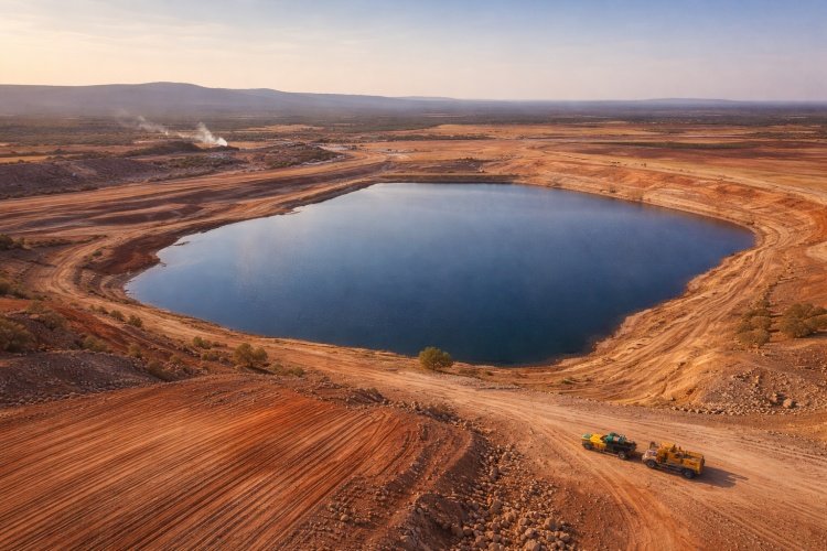 Aerial view of a large tailings storage facility