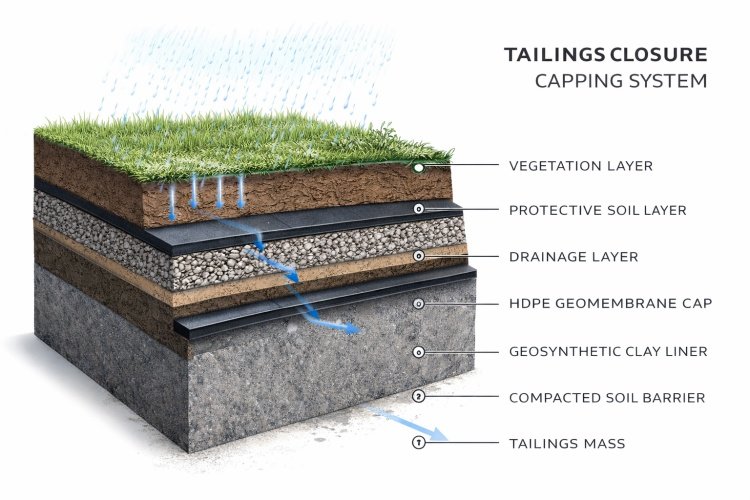 Cross-section of a mining closure capping system