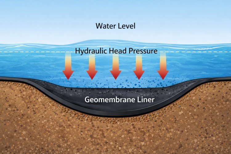 Cross-section diagram of hydraulic head buildup on liner