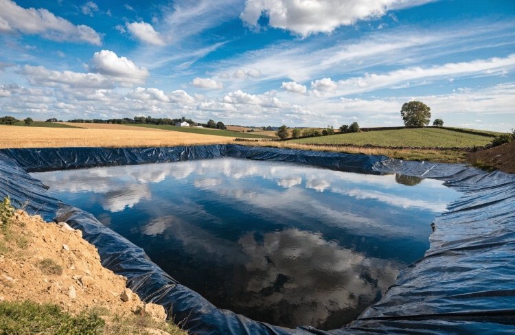 Agricultural reservoir with geomembrane liner