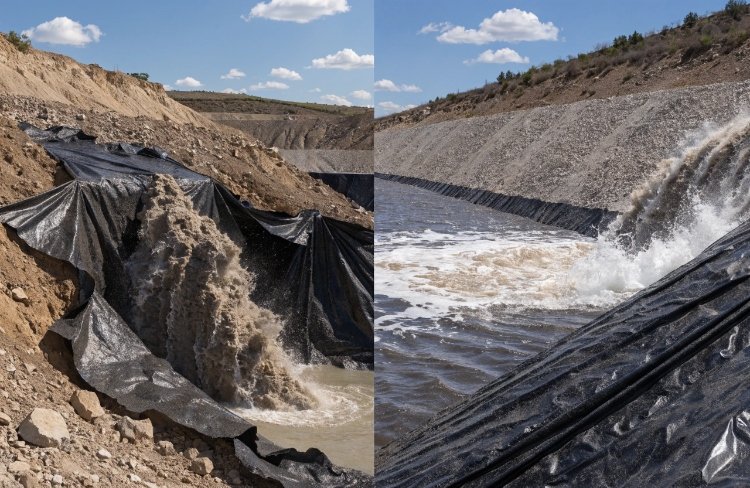Engineers inspecting geomembrane liner installation