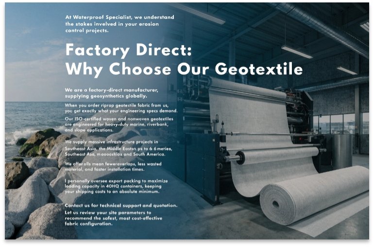 Riprap geotextile fabric factory rolls ready for export