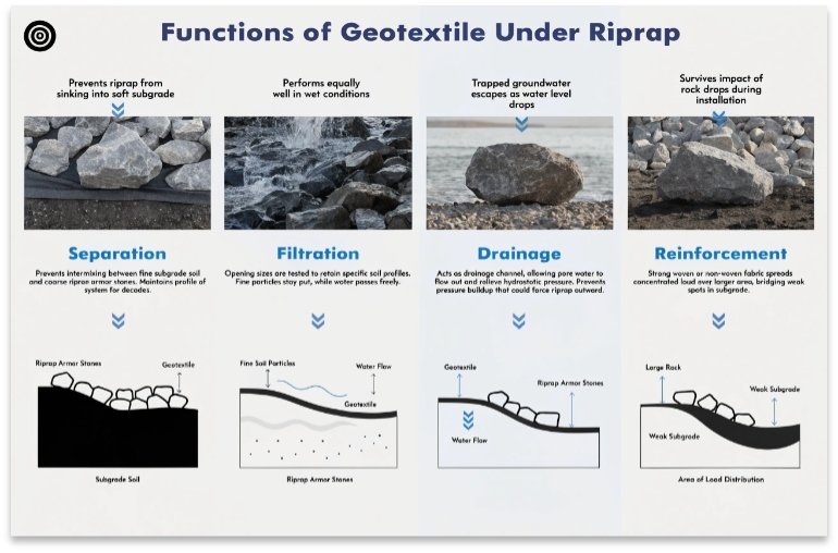 Functions of geotextile filter layer under riprap