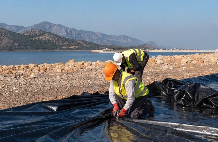Installation of geomembrane liner in desert climate