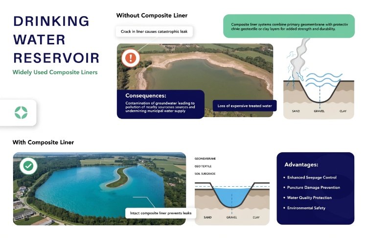 Composite liner system installed in a reservoir