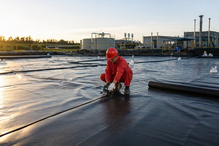 Geomembrane installation over subgrade in an oil containment bund