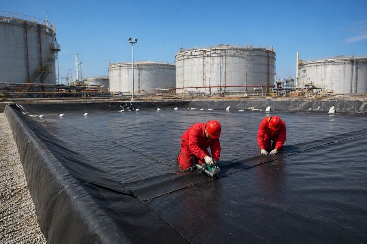 HDPE liner welding in a chemical tank farm containment zone