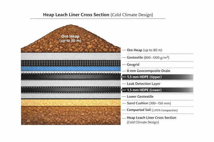Typical heap leach liner cross section used in cold climate conditions (for reference only)