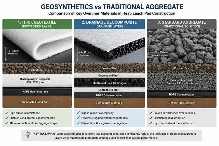 Comparison image showing thick geotextile, drainage geocomposite, and standard aggregate