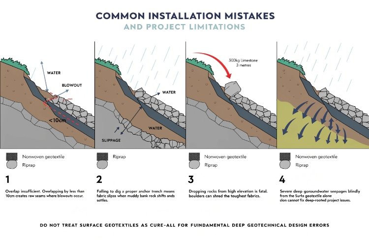 Overlapping geotextile panels safely on an erosion project