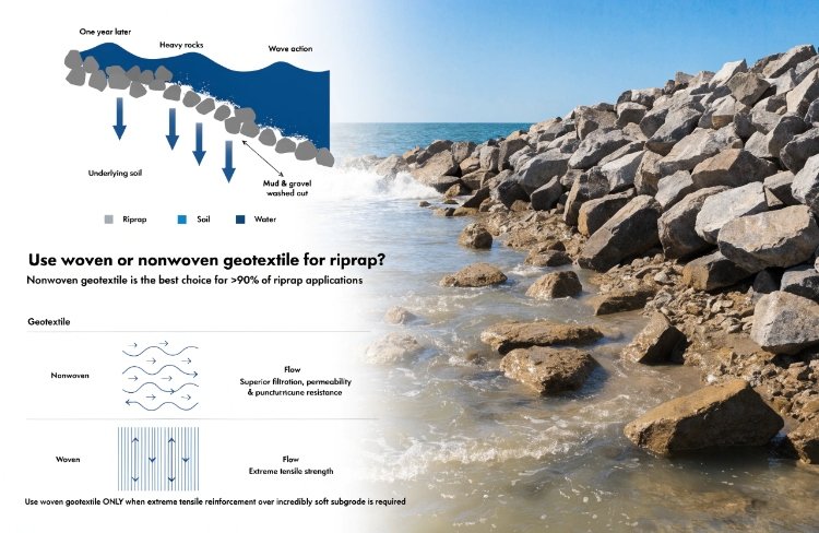 Woven vs nonwoven geotextile for riprap selection