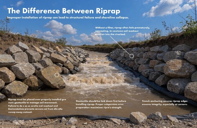 Installing heavy nonwoven geotextile under riprap